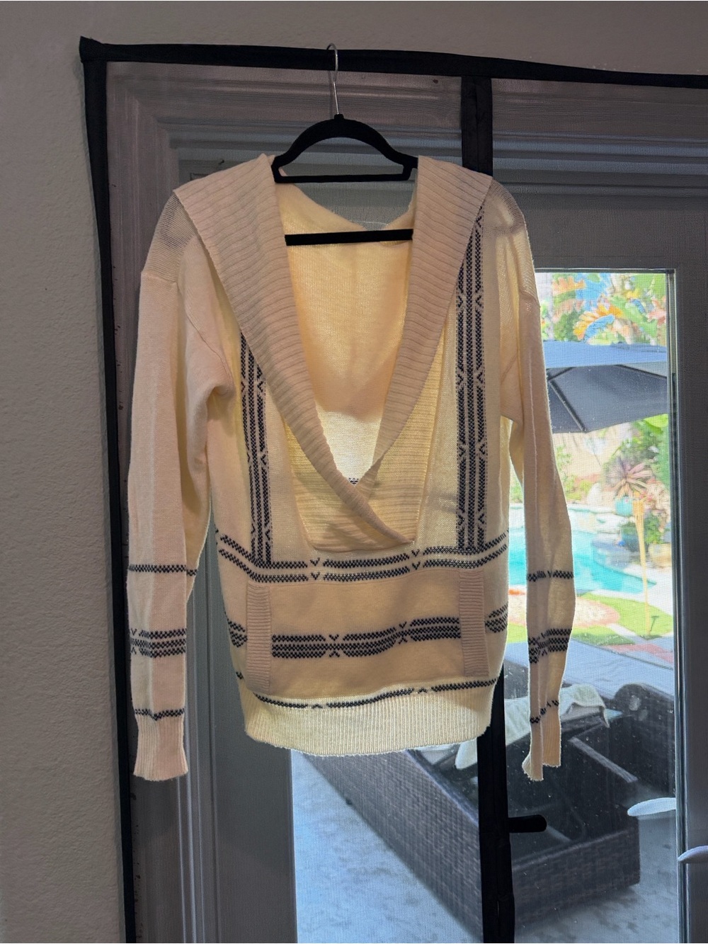 PAIGE Ivory V-Neck Sweater with Navy Trim